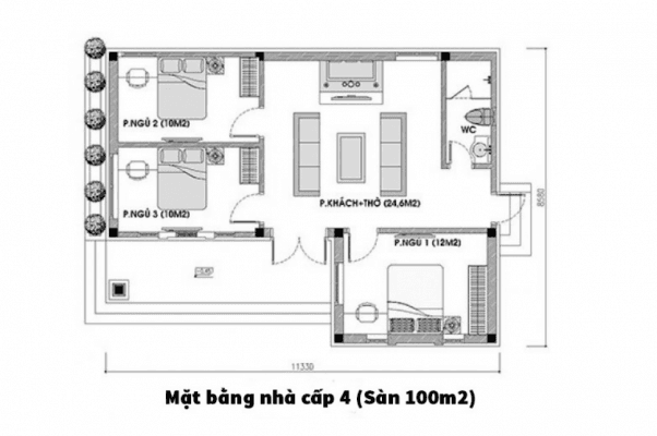 Mẫu thiết kế nhà cấp 4 có phòng thờ ngay cạnh bếp