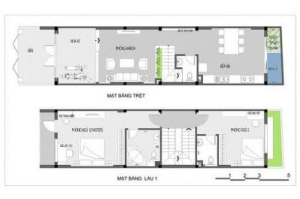 Bản vẽ thiết kế nhà ống 2 tầng 5x20