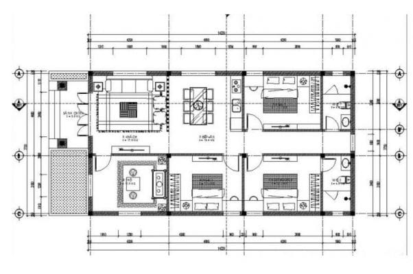 Bản vẽ thiết kế nhà ống 5x20m 1 tầng