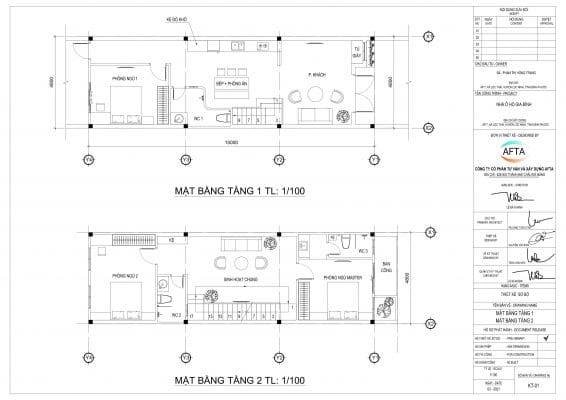 Mặt bằng công năng tầng 1 và 2 nhà chị Trang