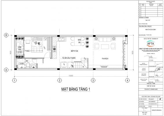 Mặt bằng công năng tầng 1 nhà anh Hiếu Lai Châu