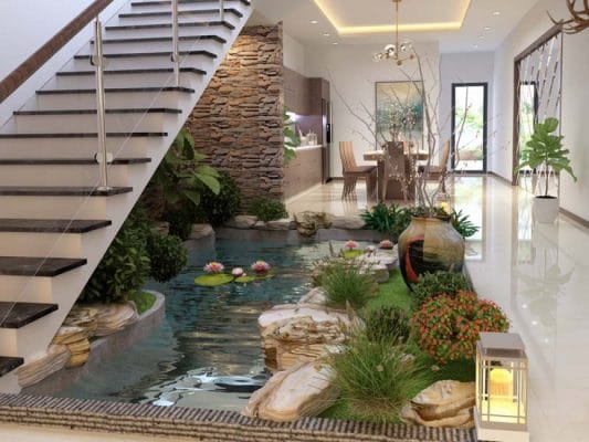 trang trí giếng trời cầu thang