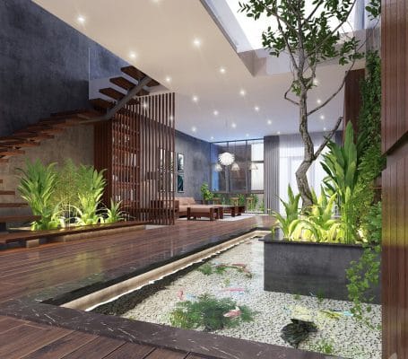 trang trí giếng trời nhà ống