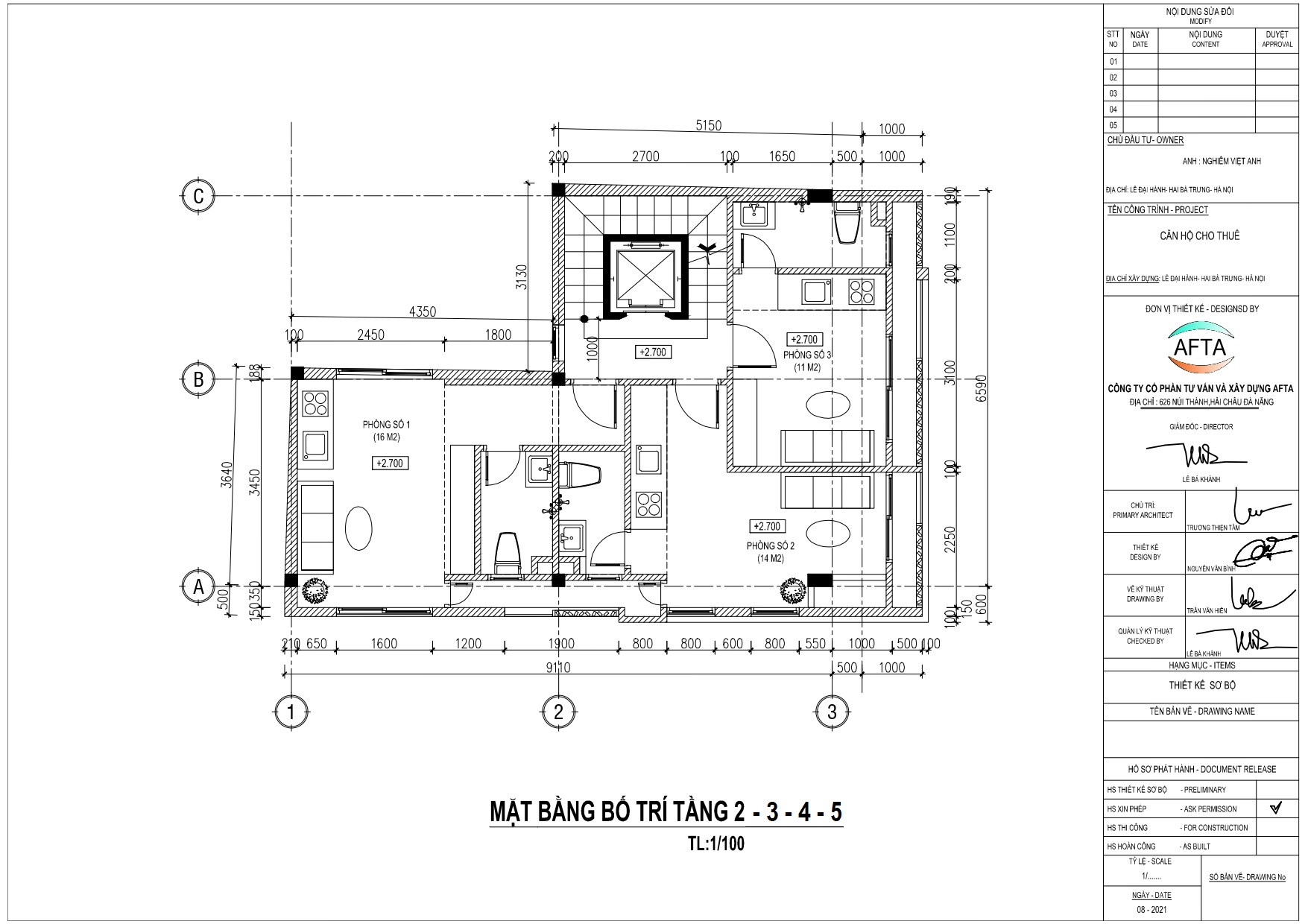 Mặt bằng căn hộ cho thuê 5 tầng | Tầng 2-3-4-5