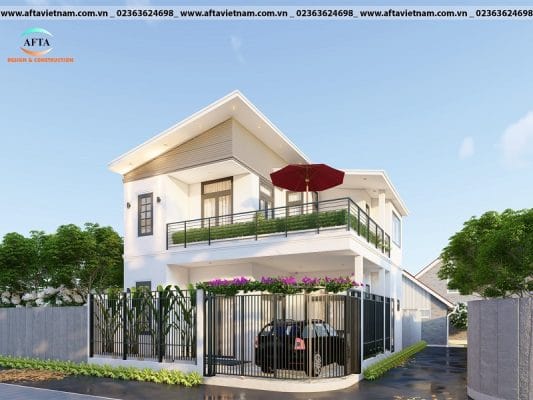thiết kế nhà lệch mái 2 tầng hiện đại