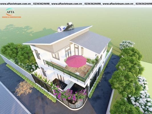 thiết kế nhà 2 tầng lệch mái hiện đại