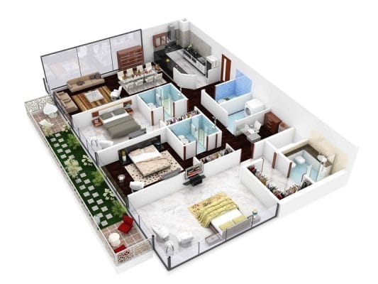 thiết kế căn hộ đẹp 3 phòng ngủ