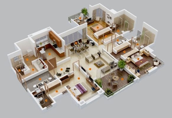 Thiết kế 3 phòng ngủ cho căn hộ