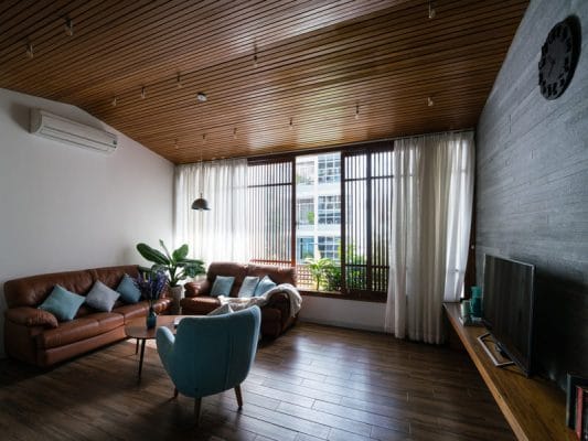 phòng khách nhà lệch tầng hiện đại