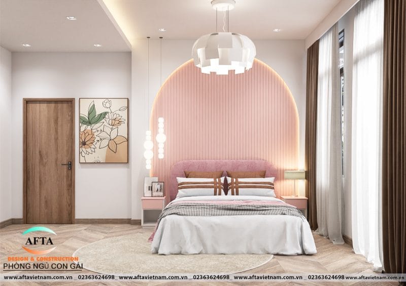 phòng ngủ màu hồng hiện đại