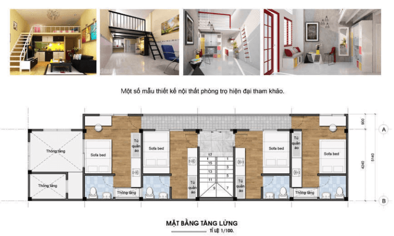 Bản vẽ nhà trọ có gác lửng chi tiết nhất + | 100 bản vẽ phòng trọ giá rẻ