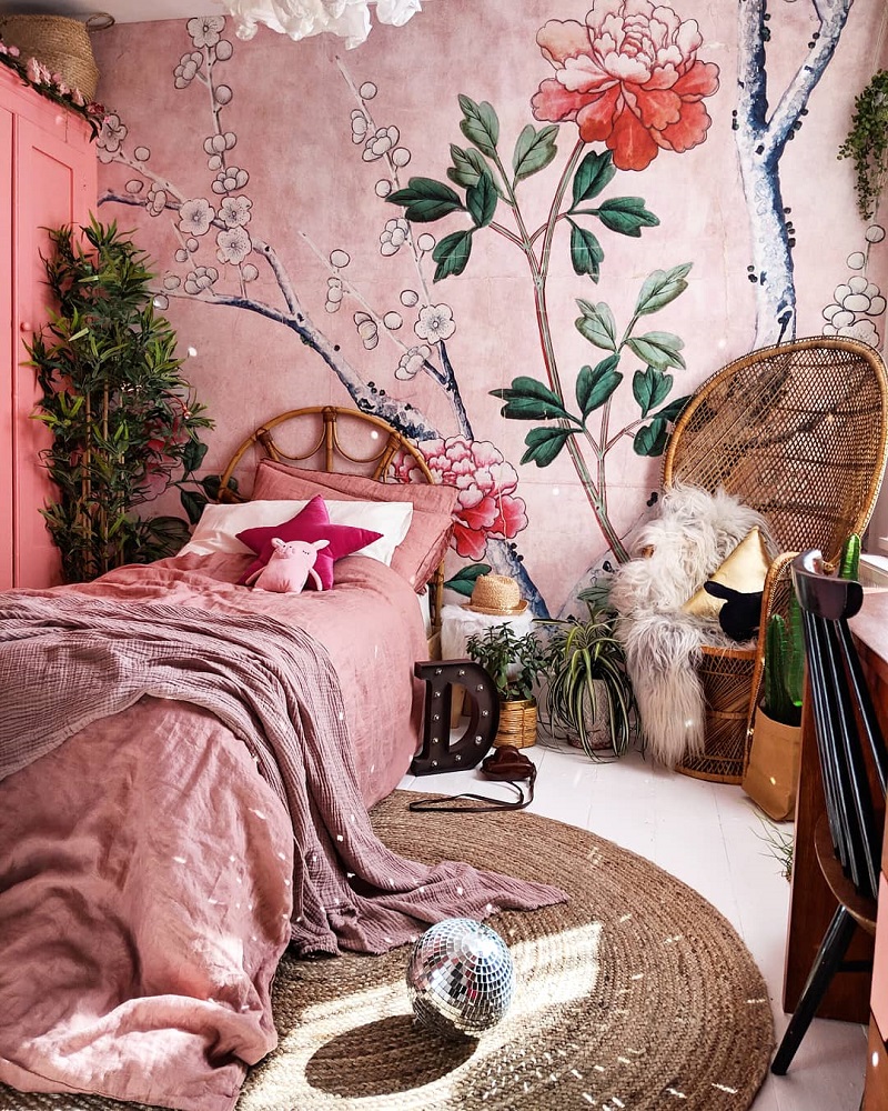 phòng ngủ màu hồng sang trọng phong cách eco