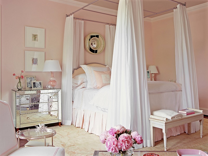 thiết kế phòng ngủ màu hồng phấn hiện đại