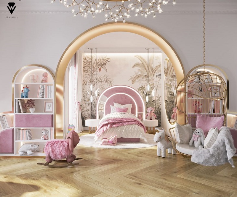 trang trí phòng ngủ màu hồng thành vườn cổ tích