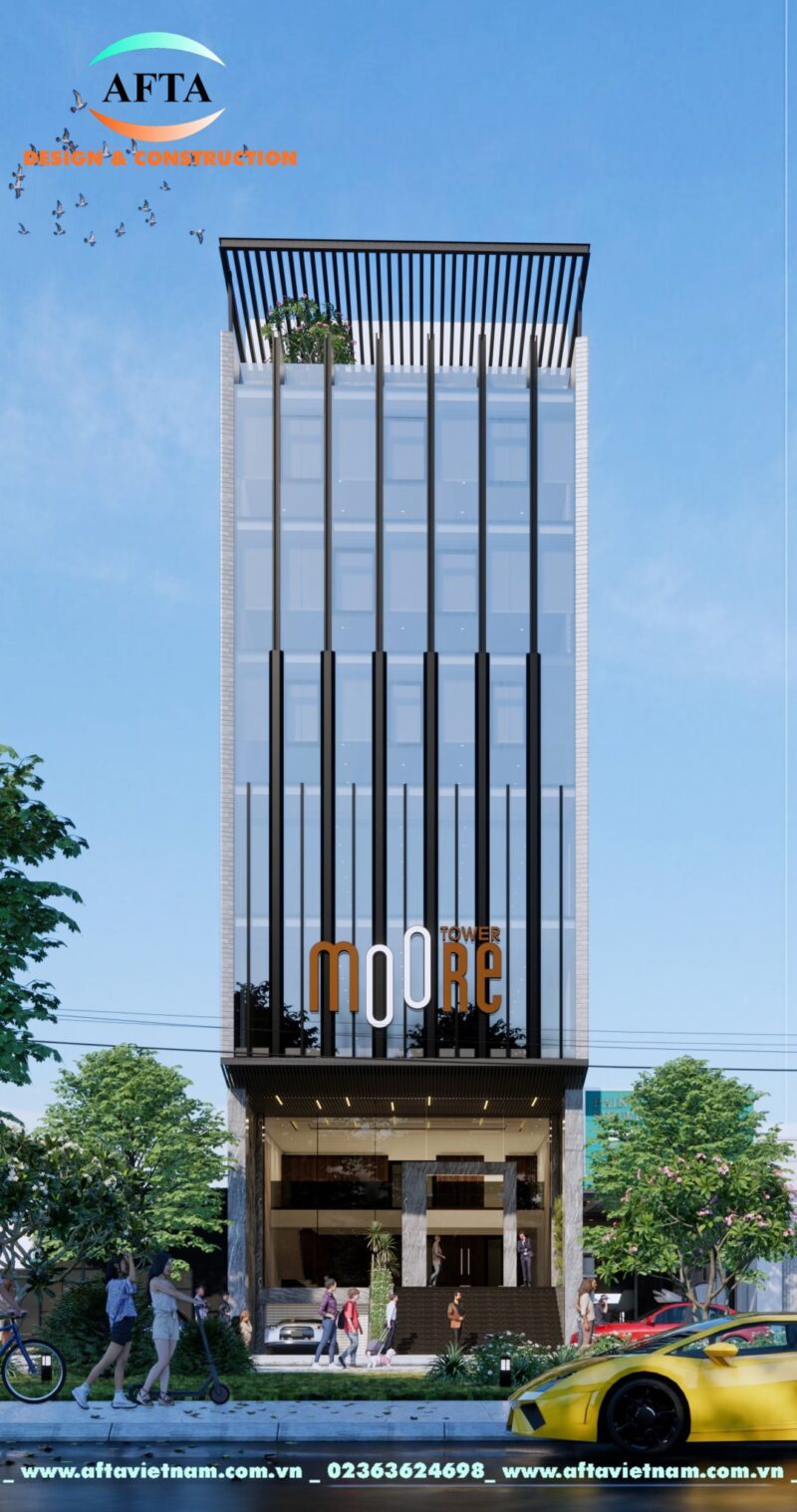 Bản thiết kế 3d mặt tiền tòa nhà cao tầng Đà Nẵng