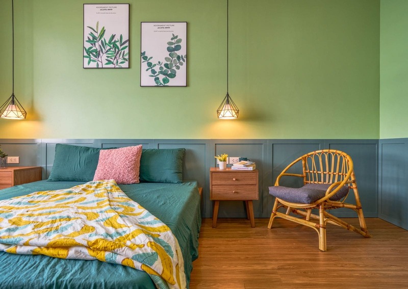 Phòng ngủ màu xanh lá mang lại sự bình yên