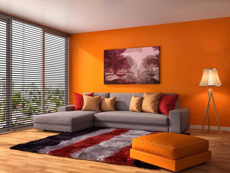 Sơn tường màu cam cho phòng khách