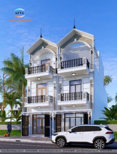 Phối cảnh 3D mặt nghiêng nhà phố liền kề