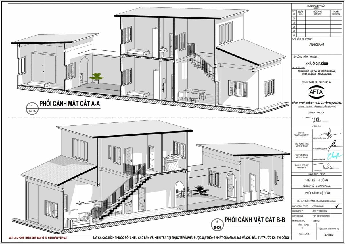 Phối cảnh mặt cắt nhà cấp 4 sân vườn