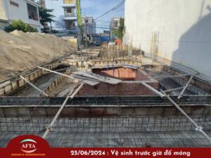 Vệ sinh móng trước khi đổ bê tông