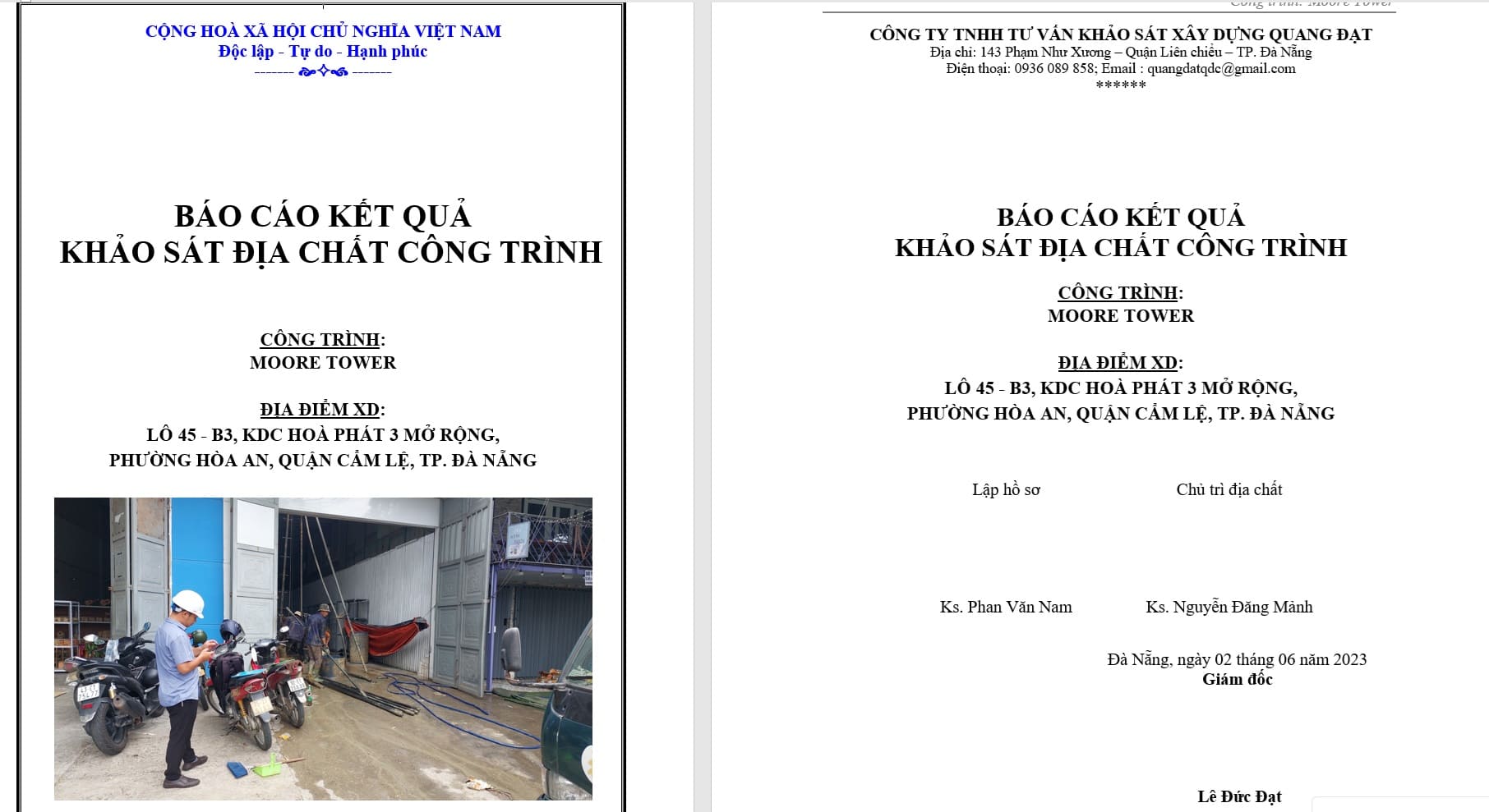 Báo cáo khảo sát địa chất công trình