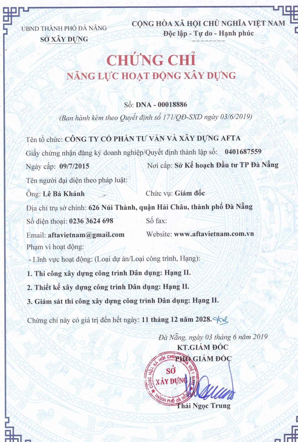 Chứng chỉ năng lực xây dựng