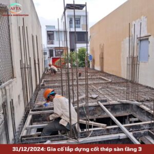 Gia cố lắp dựng cốt thép sàn tầng 3