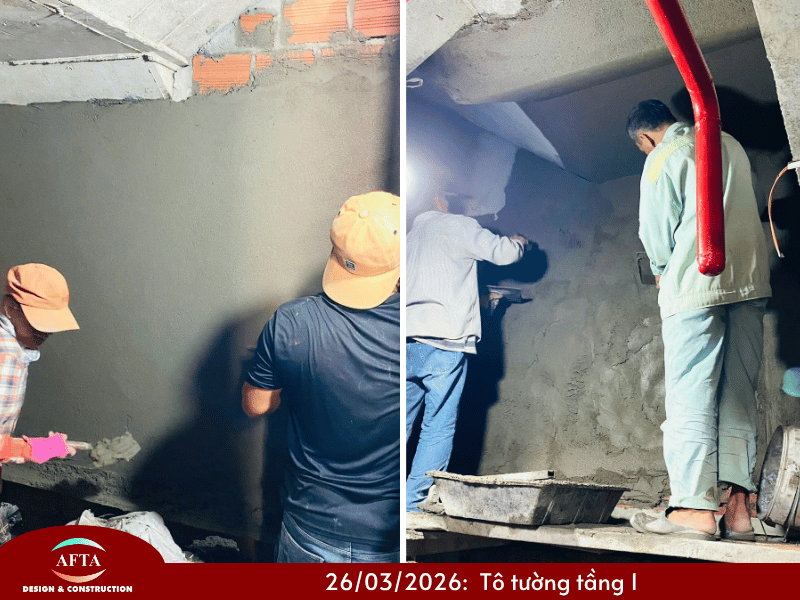 Thi công tô tường tầng 1