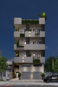 Phối cảnh 3D ngoại thất căn hộ 4 tầng cho thuê