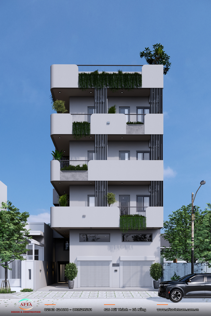 Phối cảnh 3D ngoại thất căn hộ 4 tầng cho thuê