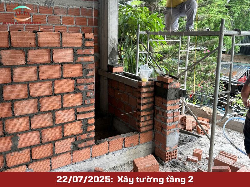 Xây tường tầng 2