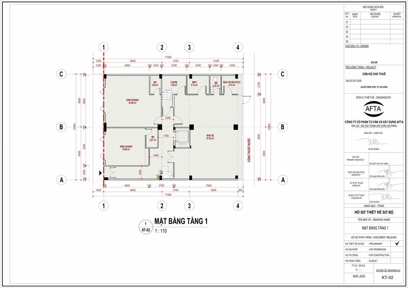 Mặt bằng tầng 1 căn hộ 5 tầng 2 lô