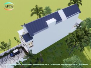 Phối cảnh mặt nghiêng nhà mái thái 2 tầng