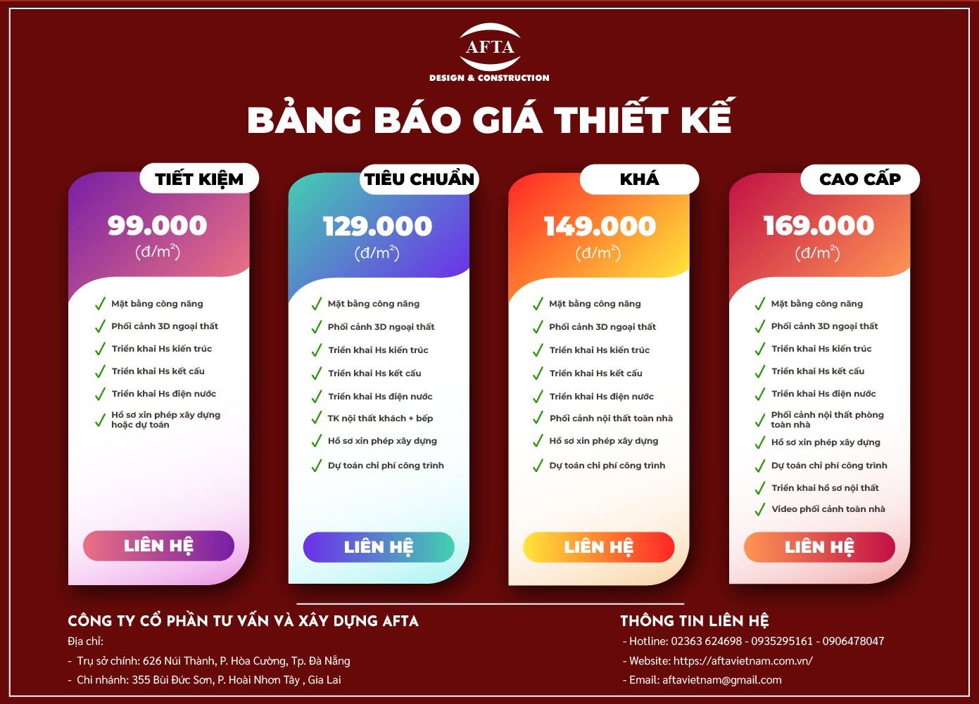 Đơn giá thiết kế của AFTA hiện nay