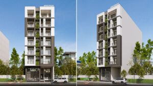 Mẫu thiết kế căn hộ 7 tầng 2 lô cho thuê
