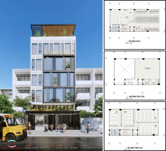 Thiết kế tòa nhà dạy học 5 tầng