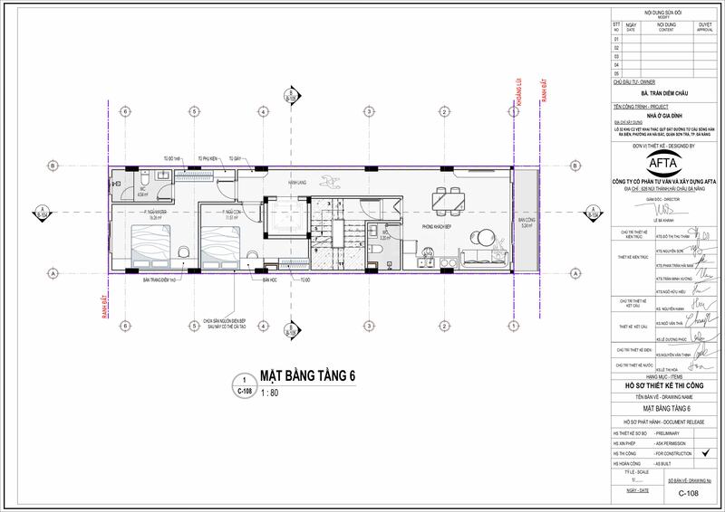 Mặt bằng căn hộ 5x20 phong cách hiện đại - Tầng 6