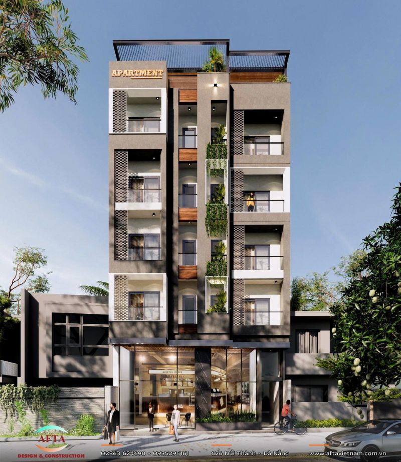 Phối cảnh ngoại thất căn hộ cho thuê 8 tầng