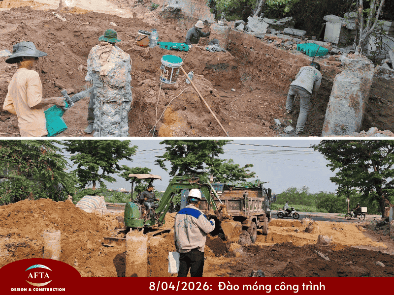 Đào móng công trình thi công biệt thự hiện đại