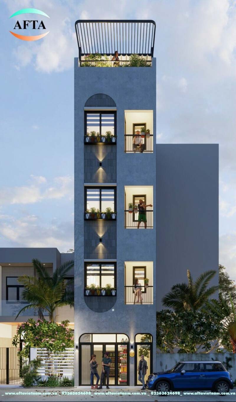 Thiết kế căn hộ cho thuê 4 tầng tối giản