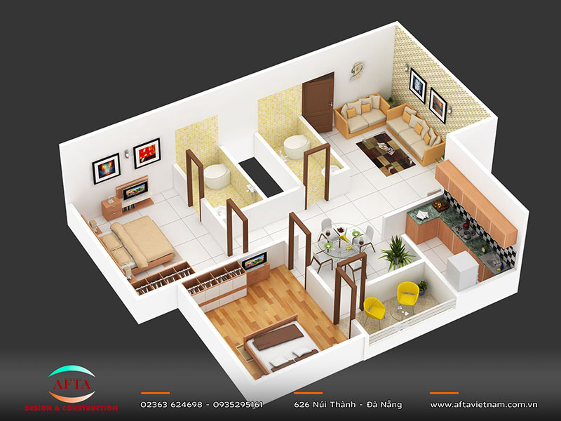 40-45m² là không gian bố trí hạn chế