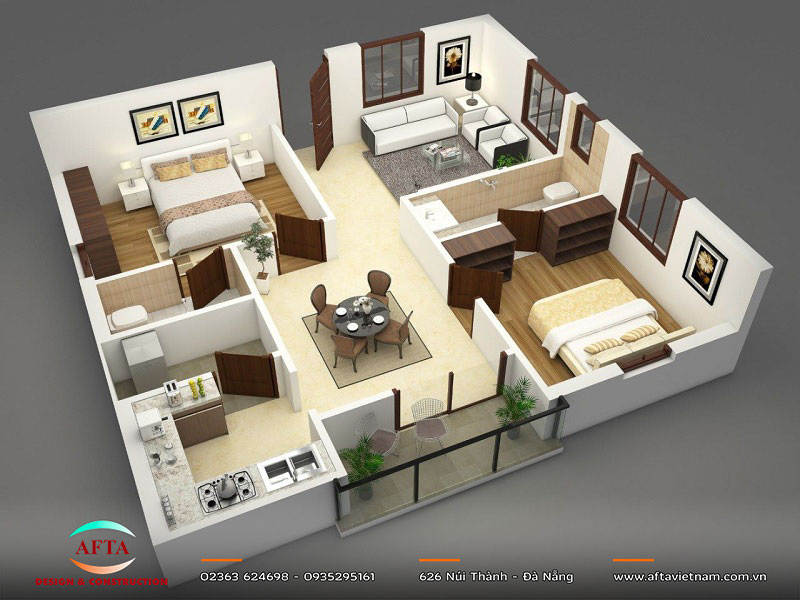Căn hộ 2 phòng ngủ 70m² và bài toán chia căn