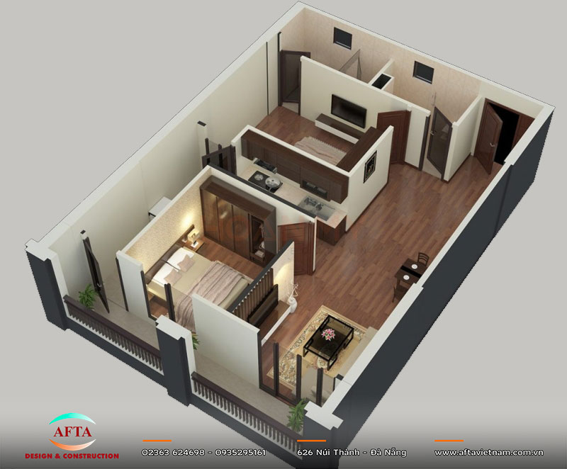 Mặt bằng 45m2 cần tính cả diện tích giao thông và các phần kỹ thuật