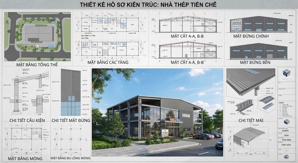 hồ sơ thiết kế kiến trúc nhà thép tiền chế đà nẵng