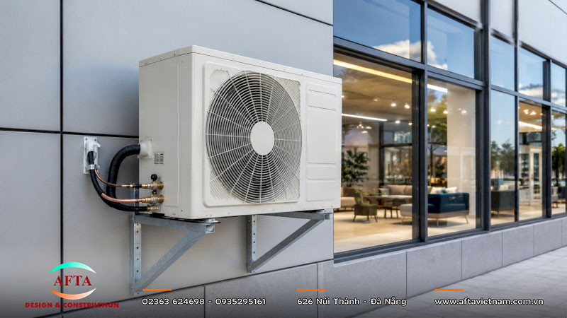 Dàn nóng điều hòa đặt trên giá đỡ inox ở sân thượng