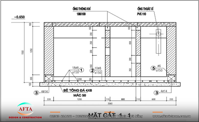 Mặt bằng bố trí bể phốt, khu vệ sinh, đường ống và hố ga