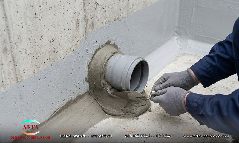 Xử lý chống thấm tại vị trí ống xuyên thành bể phốt